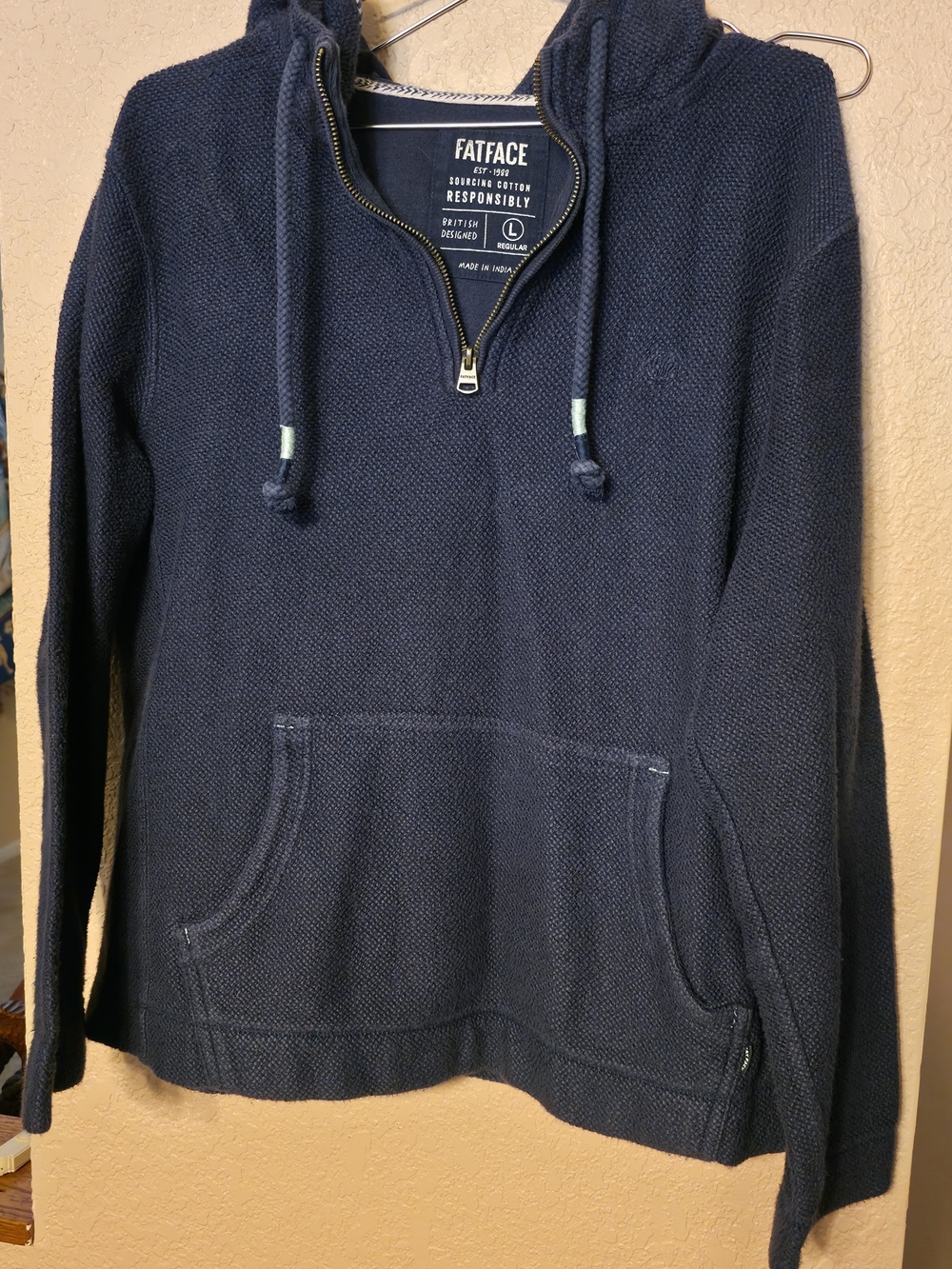 FatFace Men's Navy Quarter-Zip Hooded Pullover 100% Cotton